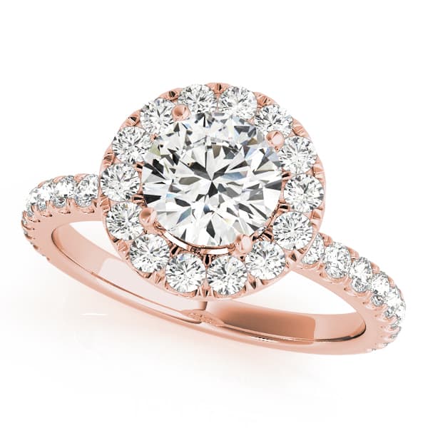 Halo Split Prong Round Engagement Ring, style 50838, Front view in rose gold