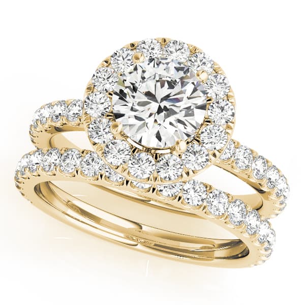 Halo Split Prong Round Engagement Ring, style 50838, On hand view in yellow gold