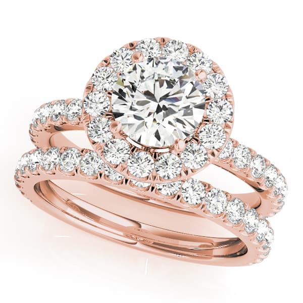 Halo Split Prong Round Engagement Ring, style 50838, On hand view in rose gold