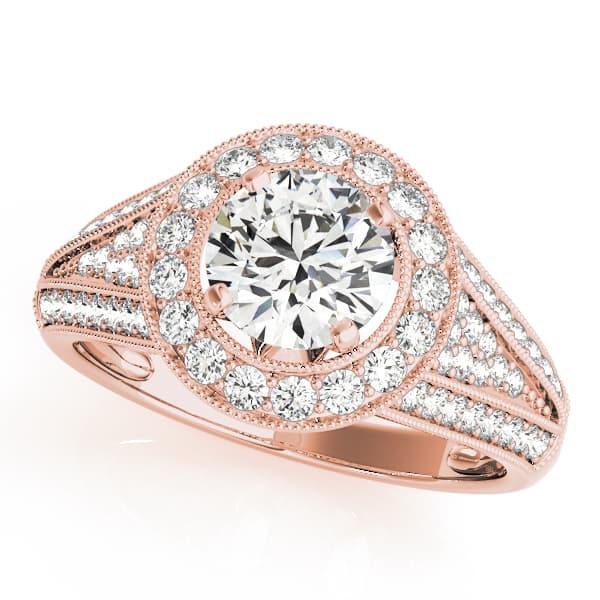 Halo Round Engagement Ring, style 50839, Front view in rose gold