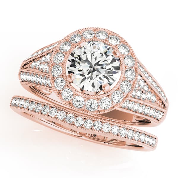 Halo Round Engagement Ring, style 50839, On hand view in rose gold