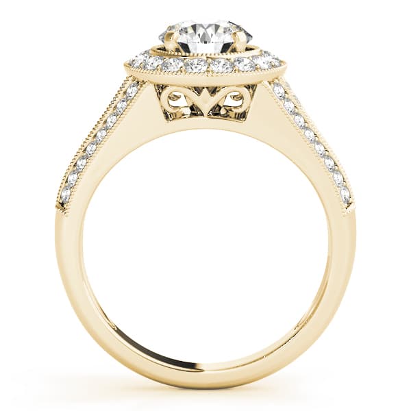 Halo Round Engagement Ring, style 50839, Side view in yellow gold