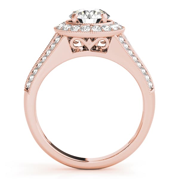 Halo Round Engagement Ring, style 50839, Side view in rose gold