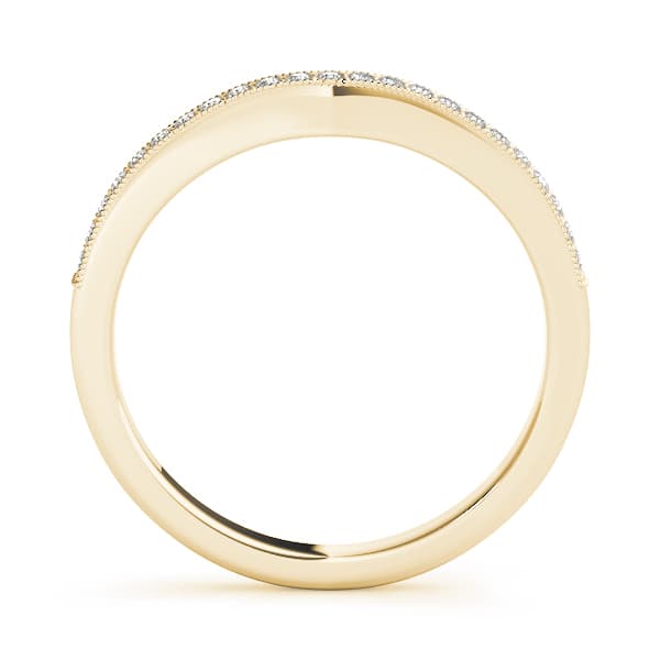 Single Row Milgrain Curved Wedding Band (1/8 ct. tw.), Side view in yellow gold