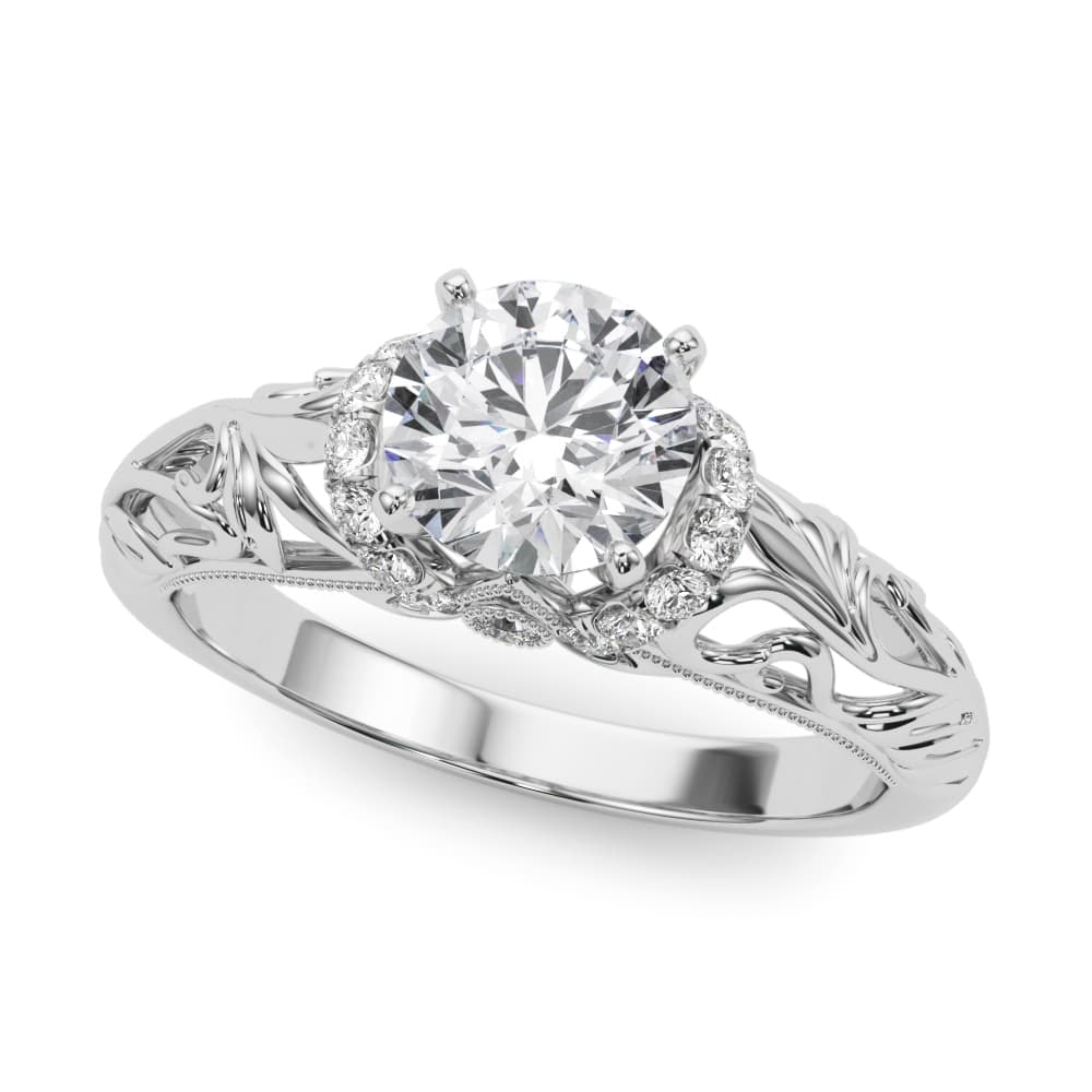 Vintage Inspired Engagement Ring, style 50840, Front view in white gold or platinum