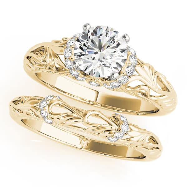 Vintage Inspired Engagement Ring, style 50840, On hand view in yellow gold