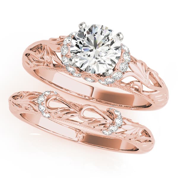 Vintage Inspired Engagement Ring, style 50840, On hand view in rose gold