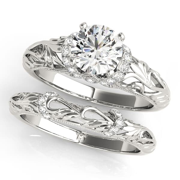 Vintage Inspired Engagement Ring, style 50840, On hand view in white gold or platinum
