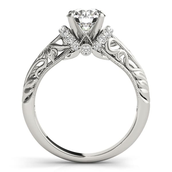 Vintage Inspired Engagement Ring, style 50840, Side view in white gold or platinum