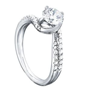 Bypass Double Row Engagement Ring, style 50842, Top view in white gold or platinum