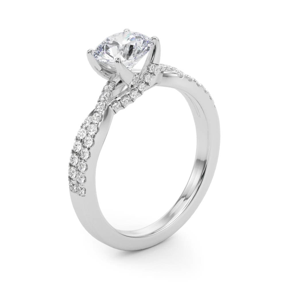 Twisted Hidden Halo Engagement Ring, style 50843, Angle view in white gold or platinum