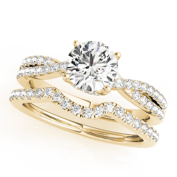 Twisted Hidden Halo Engagement Ring, style 50843, On hand view in yellow gold