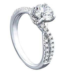 Twisted Hidden Halo Engagement Ring, style 50843, Top view in white gold or platinum