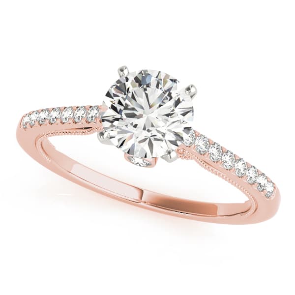 Single Row New Bridal Engagement Ring, style 50845, Front view in rose gold