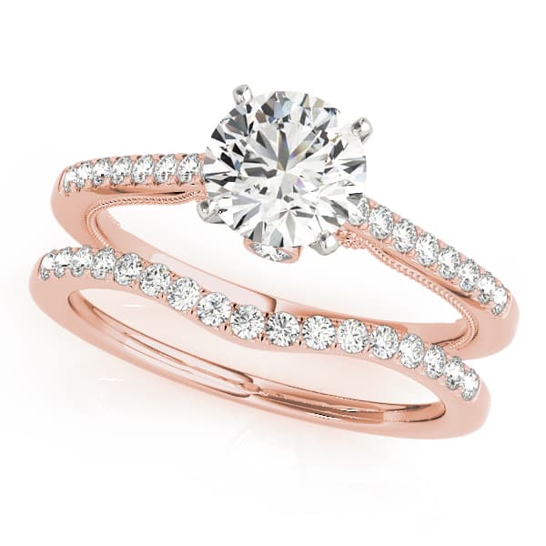 Single Row New Bridal Engagement Ring, style 50845, On hand view in rose gold