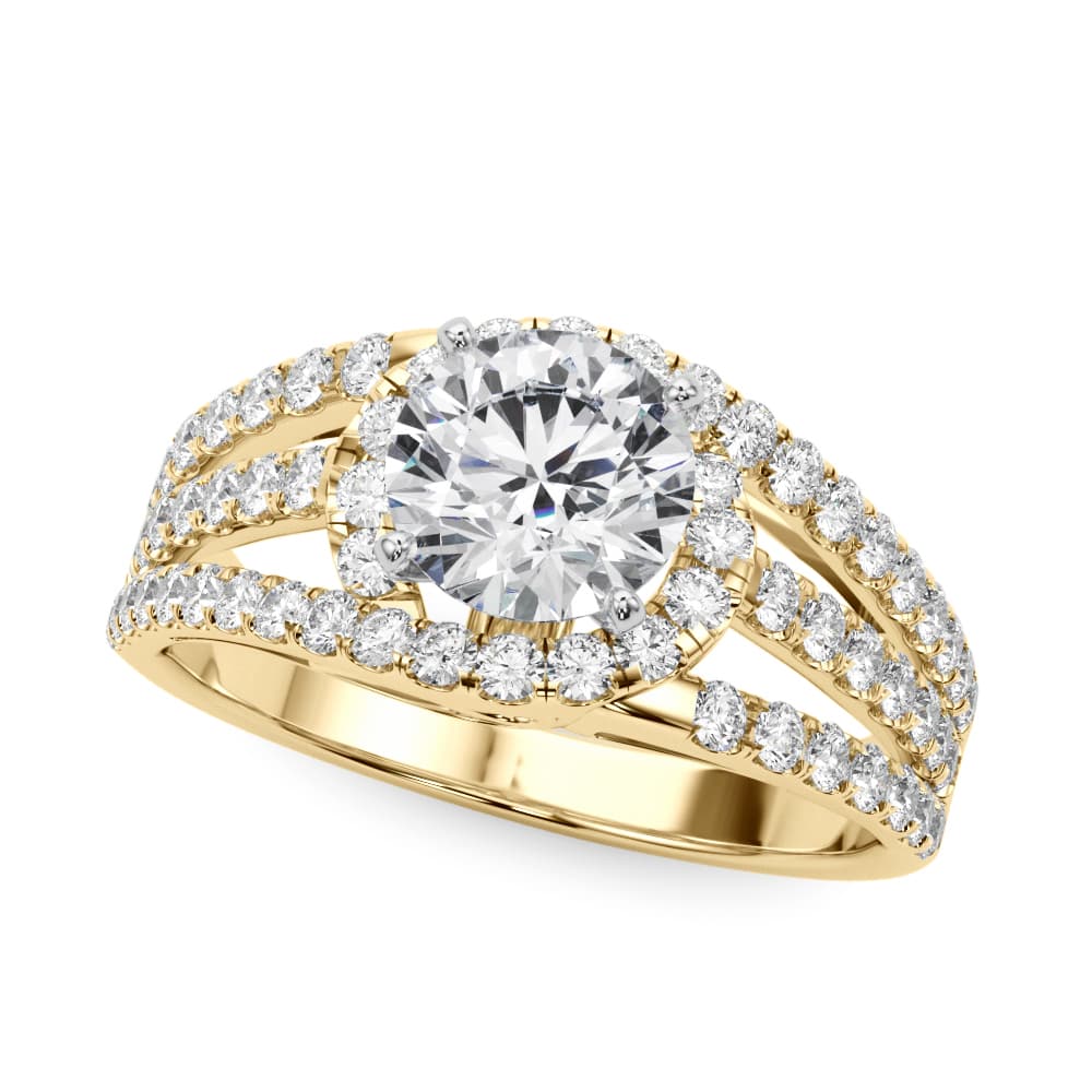 Multi-Row Split Shank Halo Engagement Ring, style 50846, Front view in yellow gold
