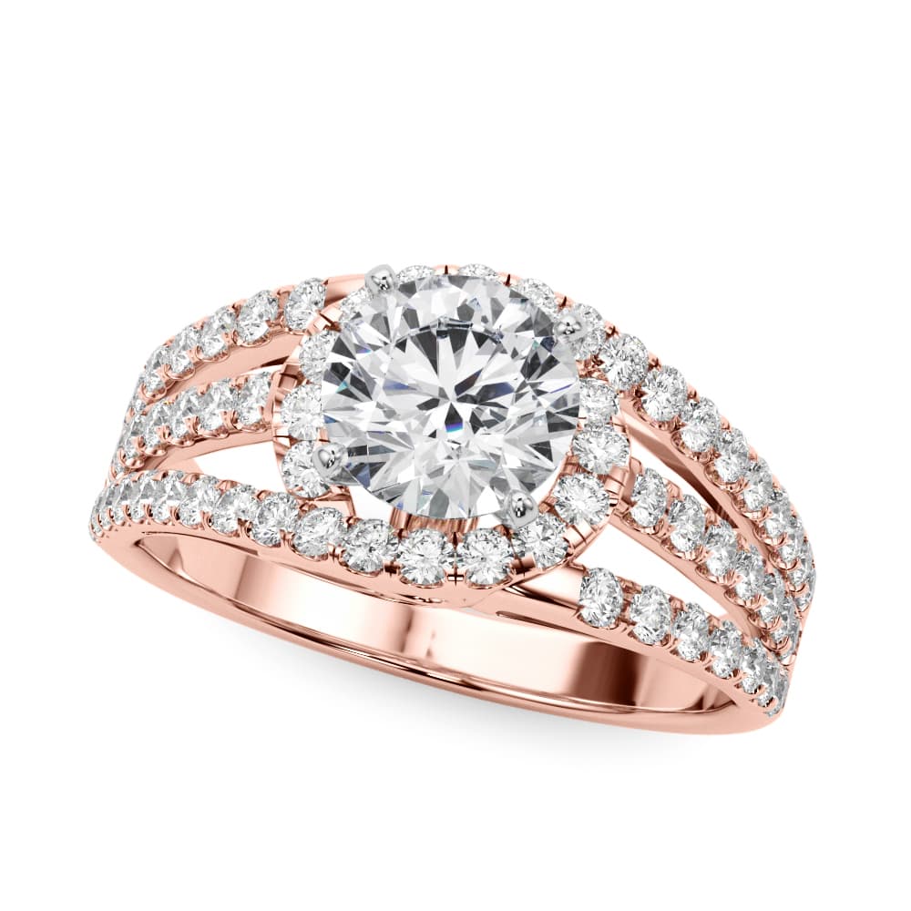 Multi-Row Split Shank Halo Engagement Ring, style 50846, Front view in rose gold
