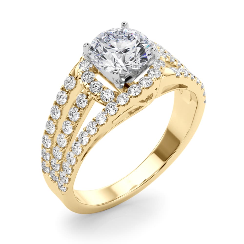 Multi-Row Split Shank Halo Engagement Ring, style 50846, Angle view in yellow gold