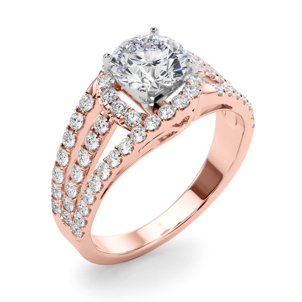 Multi-Row Split Shank Halo Engagement Ring, style 50846, Angle view in rose gold