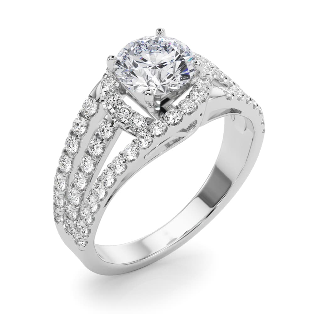 Multi-Row Split Shank Halo Engagement Ring, style 50846, Angle view in white gold or platinum