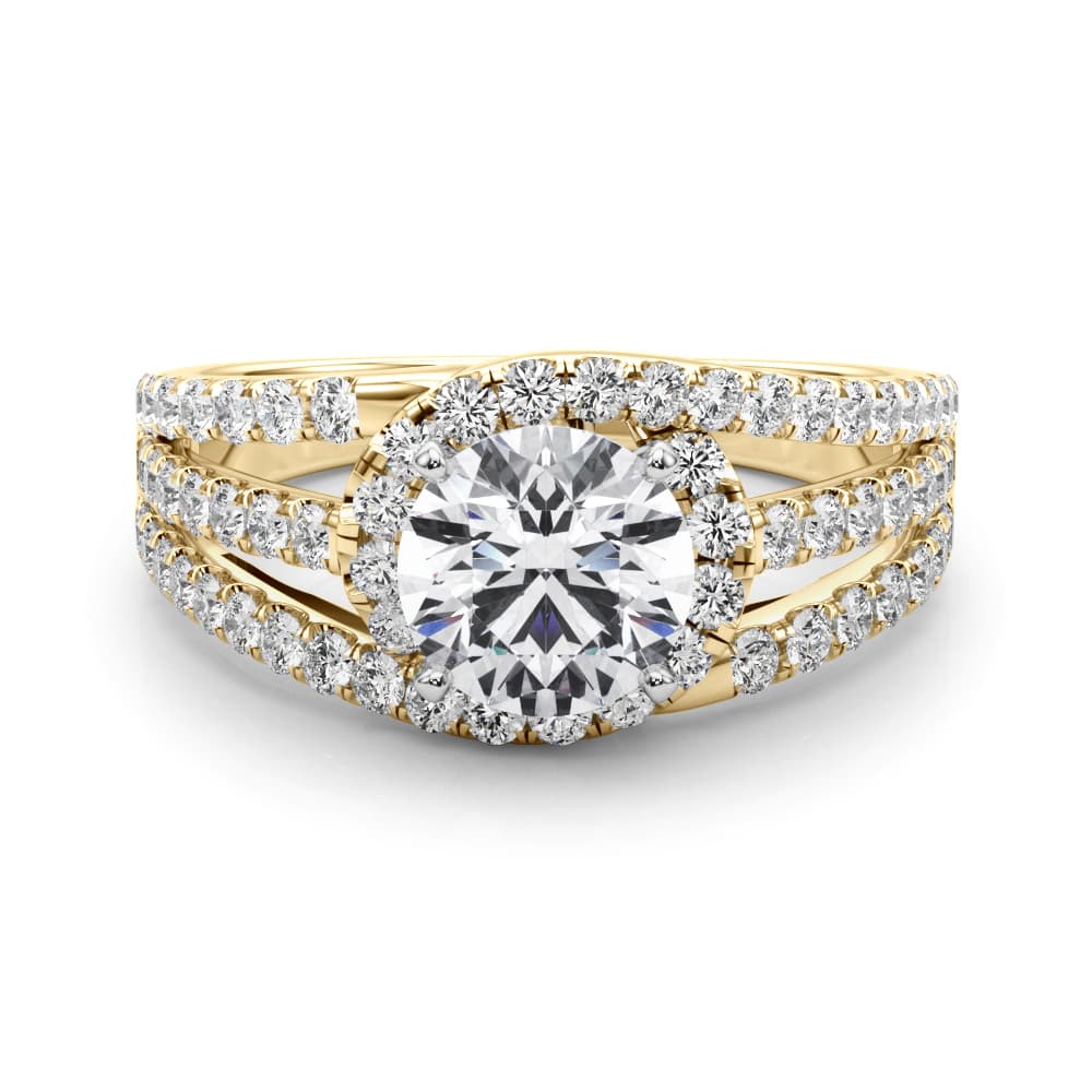 Multi-Row Split Shank Halo Engagement Ring, style 50846, On hand view in yellow gold
