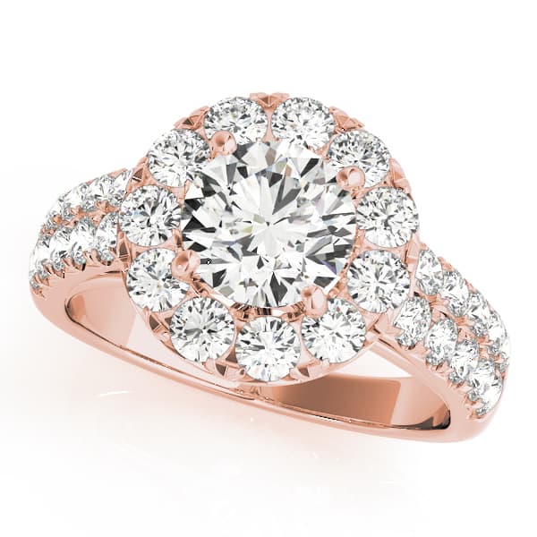 Double Row Pavé Round Halo Engagement Ring, style 50847, Front view in rose gold