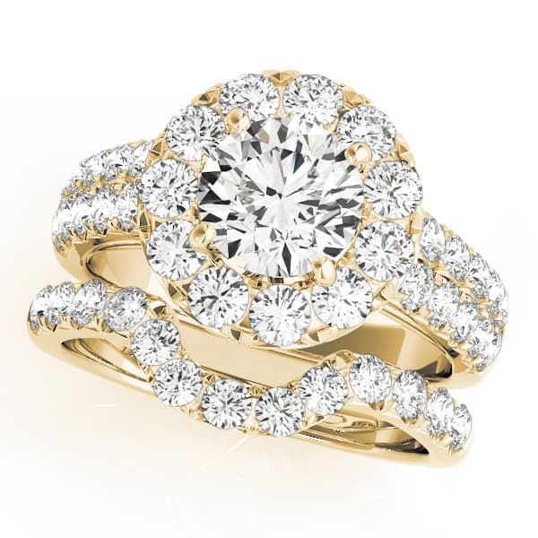 Double Row Pavé Round Halo Engagement Ring, style 50847, On hand view in yellow gold