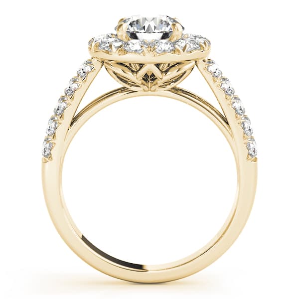Double Row Pavé Round Halo Engagement Ring, style 50847, Side view in yellow gold