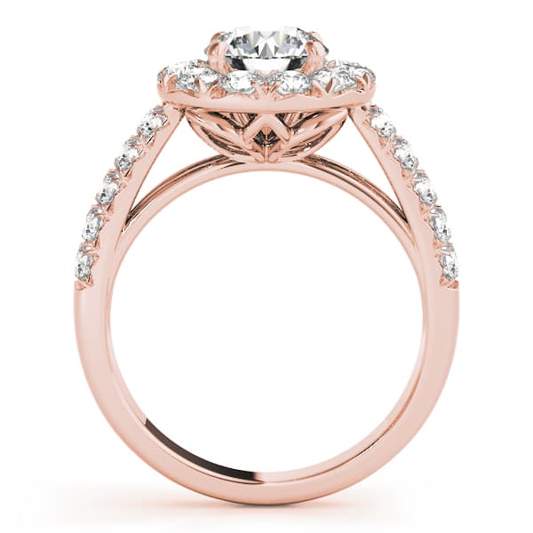 Double Row Pavé Round Halo Engagement Ring, style 50847, Side view in rose gold