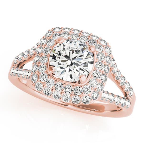Cushion Halo Round Center, style 50848, Front view in rose gold