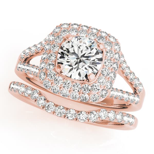 Cushion Halo Round Center, style 50848, On hand view in rose gold