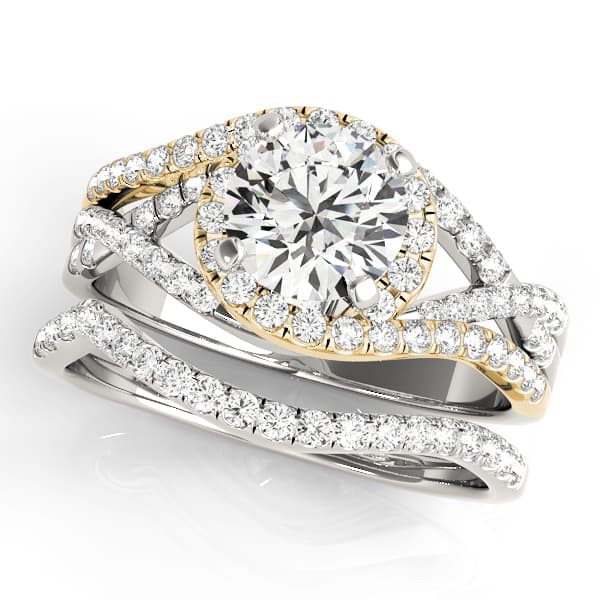 Split-Shank Bypass Engagement Ring, style 50849, On hand view in yellow gold
