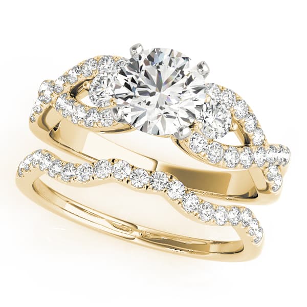 Twisting 3-Stone Engagement Ring, style 50852, On hand view in yellow gold