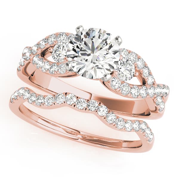 Twisting 3-Stone Engagement Ring, style 50852, On hand view in rose gold
