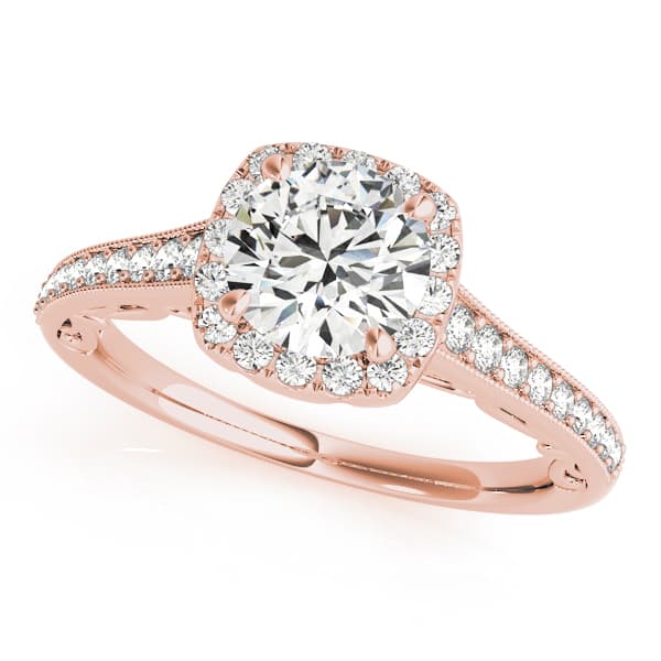 Vintage Prong Milgrain Hidden Halo Engagement Ring, style 50854, Front view in rose gold