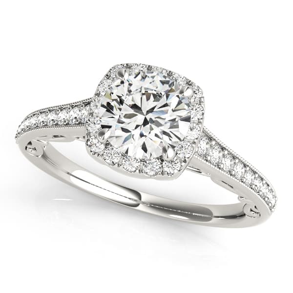 Vintage Prong Milgrain Hidden Halo Engagement Ring — style 50854 in 10k White Gold