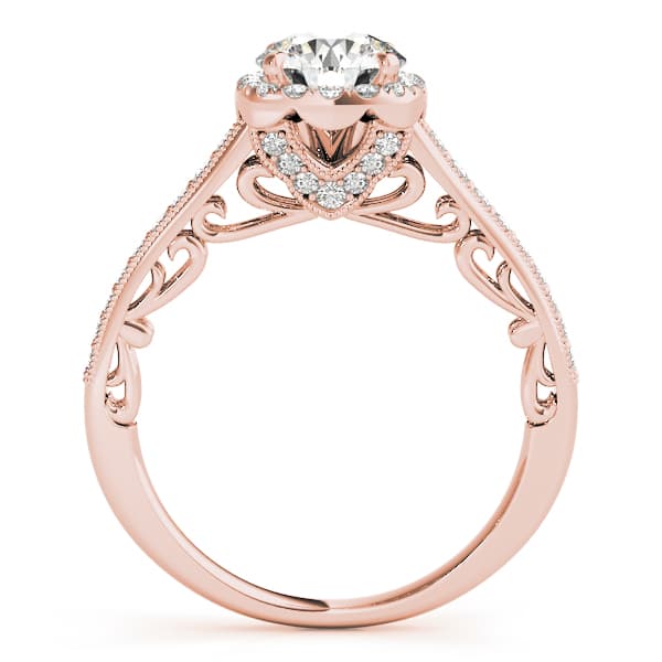 Vintage Prong Milgrain Hidden Halo Engagement Ring, style 50854, Side view in rose gold
