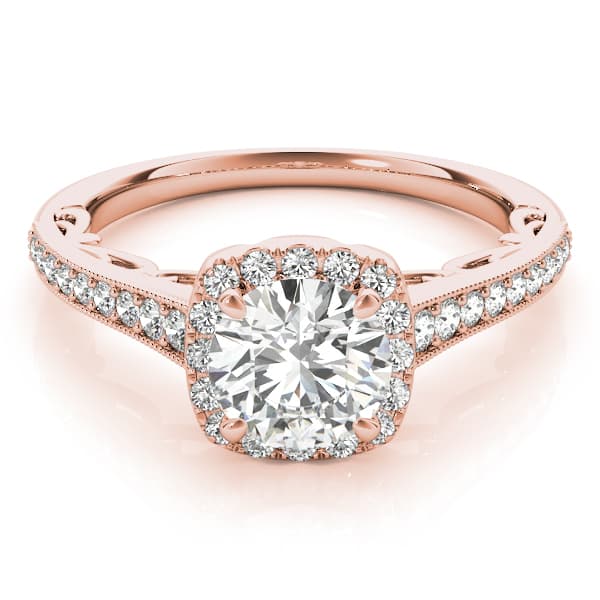 Vintage Prong Milgrain Hidden Halo Engagement Ring, style 50854, Top view in rose gold