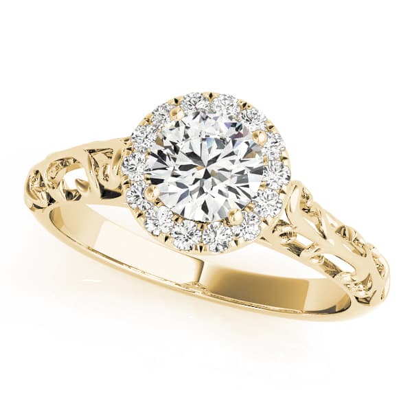 Vintage Filigree Halo Engagement Ring, style 50855, Front view in yellow gold