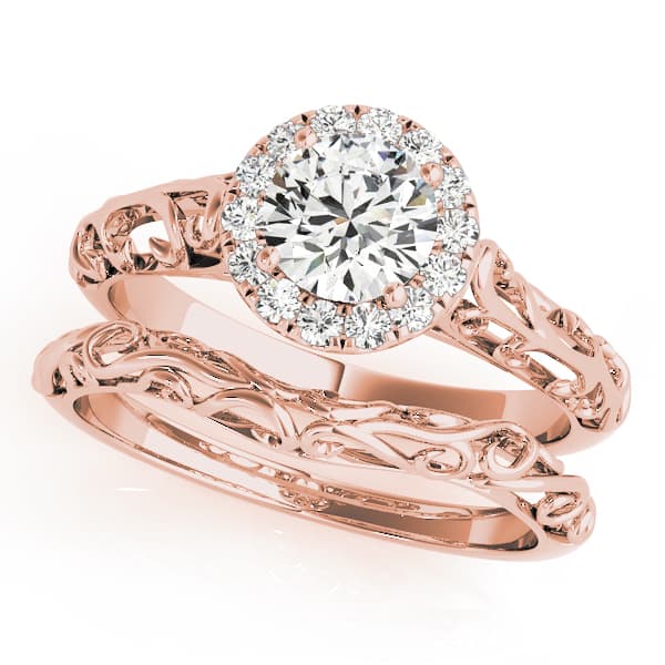 Vintage Filigree Halo Engagement Ring, style 50855, On hand view in rose gold