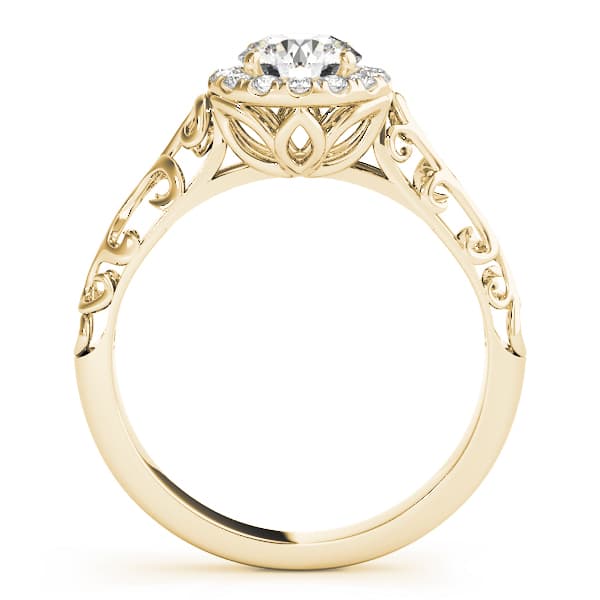 Vintage Filigree Halo Engagement Ring, style 50855, Side view in yellow gold