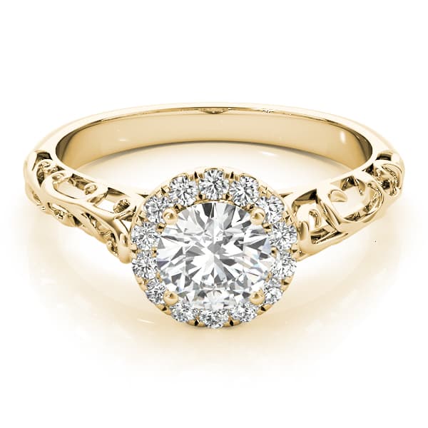 Vintage Filigree Halo Engagement Ring, style 50855, Top view in yellow gold