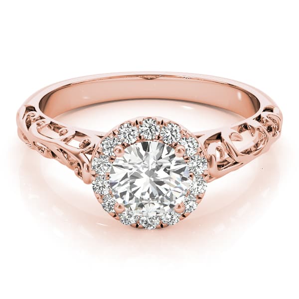 Vintage Filigree Halo Engagement Ring, style 50855, Top view in rose gold