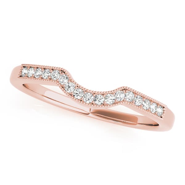 Prong In Channel Milgrain Curved Wedding Band (1/8 ct. tw.), Front view in rose gold