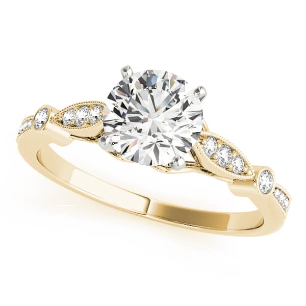 Vintage Inspired Milgrain Edge Engagement Ring, style 50858, Front view in yellow gold