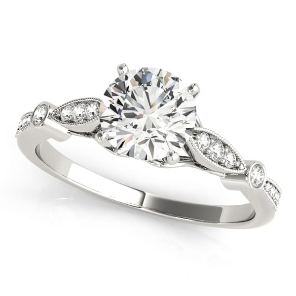 Vintage Inspired Milgrain Edge Engagement Ring in White gold
