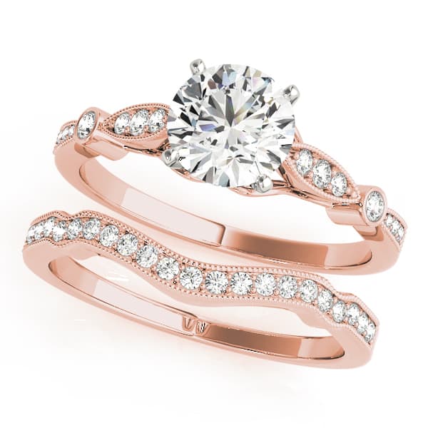 Vintage Inspired Milgrain Edge Engagement Ring, style 50858, On hand view in rose gold