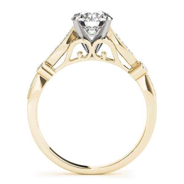 Vintage Inspired Milgrain Edge Engagement Ring, style 50858, Side view in yellow gold