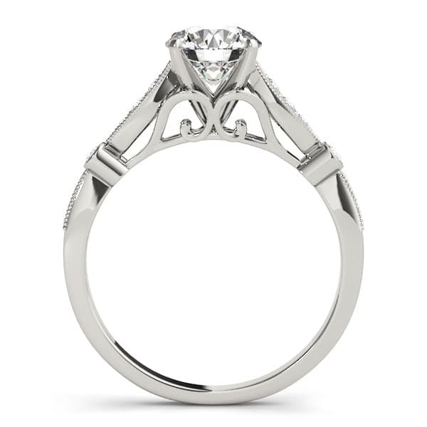 Vintage Inspired Milgrain Edge Engagement Ring, style 50858, Side view in white gold or platinum