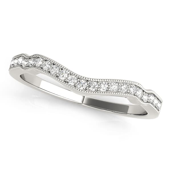 Curved Milgrain Diamond Wedding Band — View 1